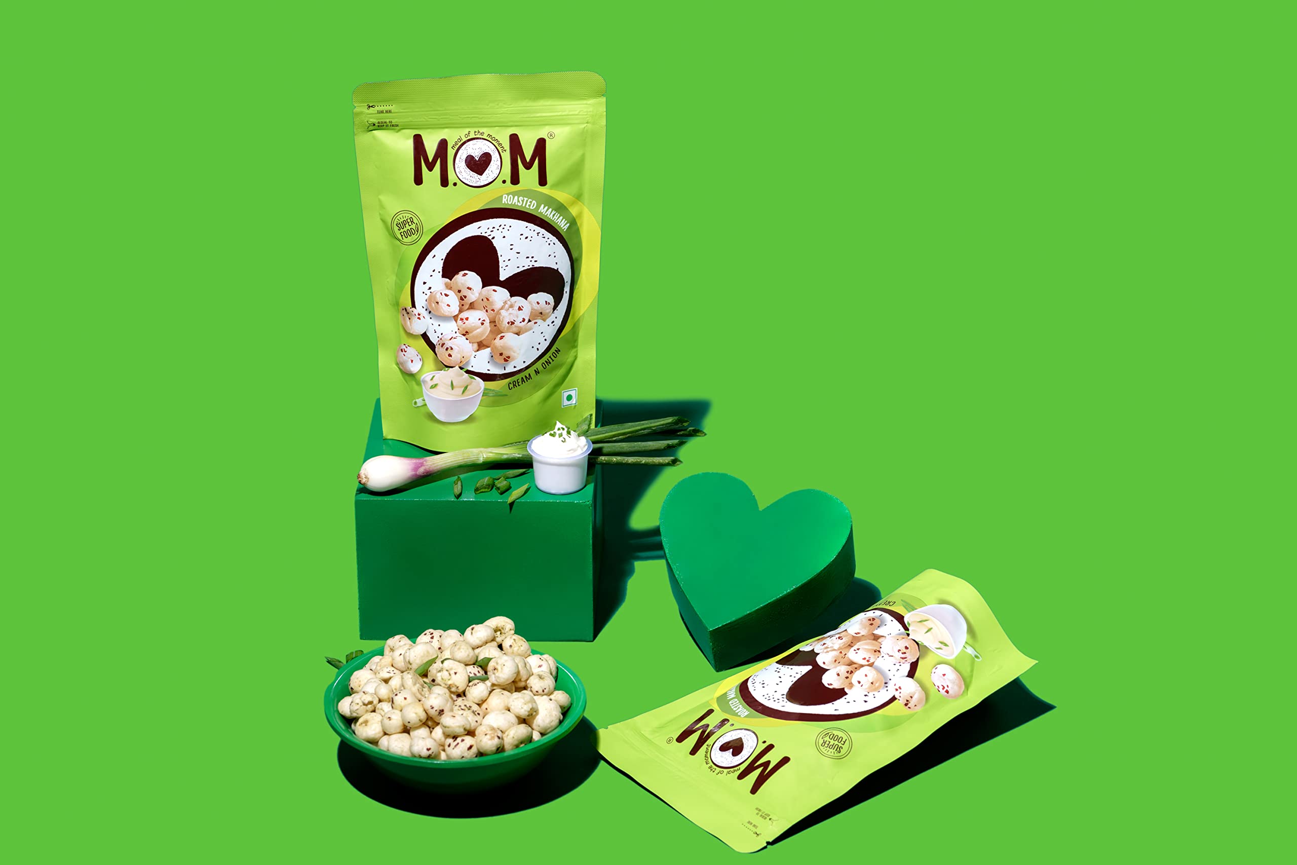 MOM - Meal of the Moment, Roasted Cream N Onion Makhana (Pack of 3), 52g Gluten Free | Anti Oxidants | MSG Free | Zero Trans Fat | No added Preservatives and No Artificial Flavours - Image 2 thumbnail