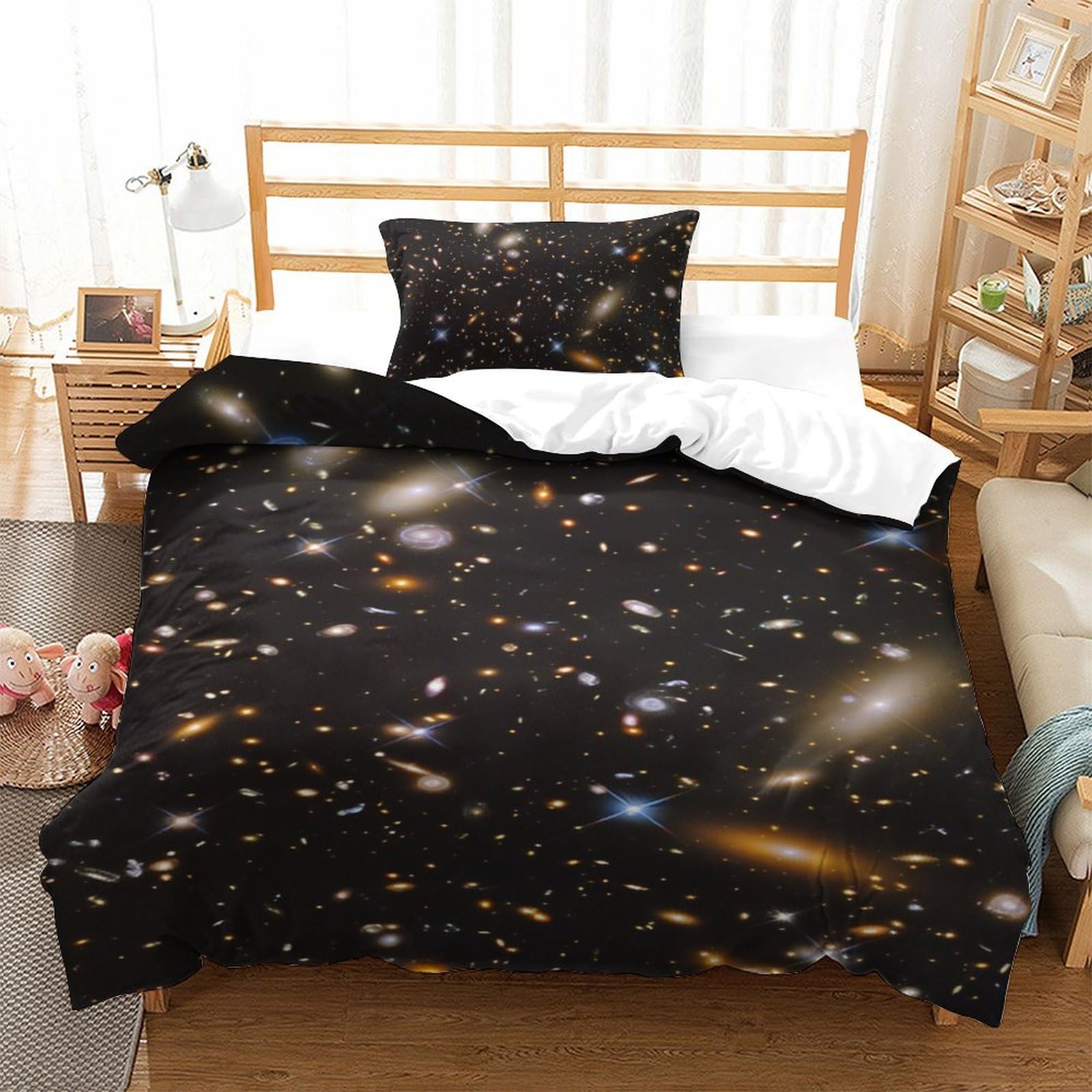 Housse de couette galaxie 3D en microfibre respirante lit simple 135x200 pour chambre d'ado moderne