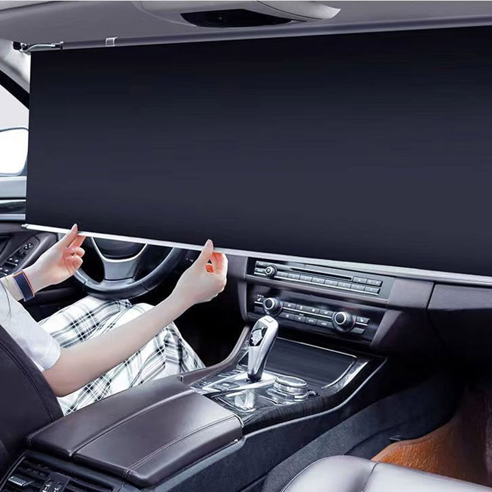 PASPRT Cubierta Solar retráctil automática para Parabrisas Delantero de Coche, Cubiertas de Parasol para Ventana Delantera con persiana Enrollable Aislante, para Visera Solar para Coche (Mpv)