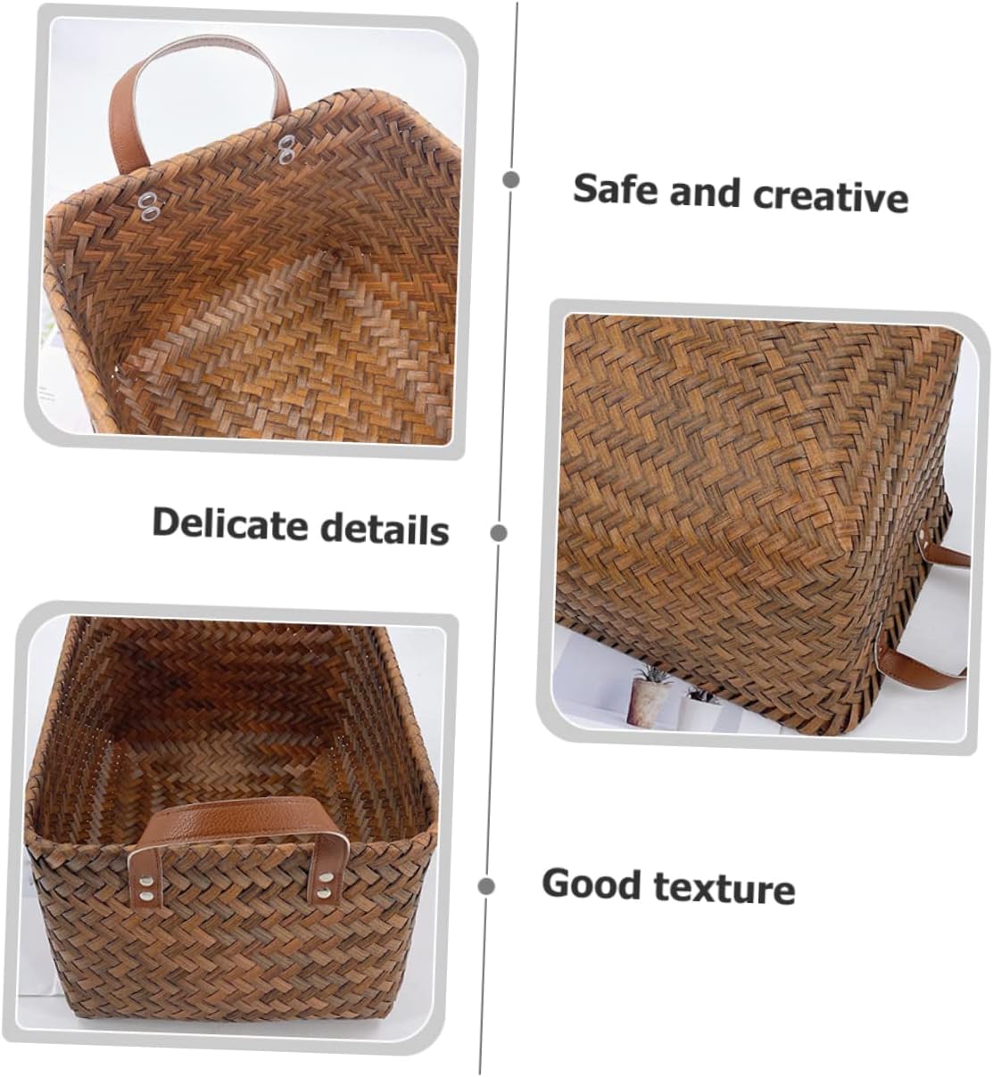 VICASKY Imitation Rattan Laundry Basket Medium with Leather Handles Plastic Storage Container for Clothes Household Sundries Organizer Portable and Easy to Clean