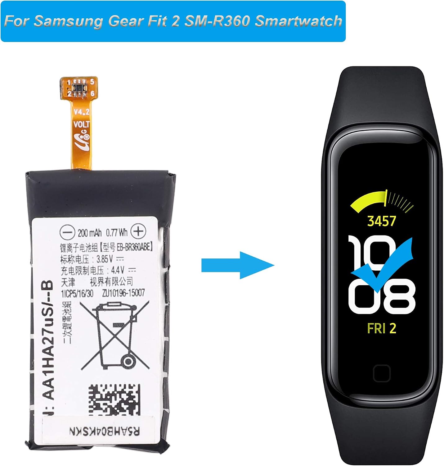 Amazon.com: Batería de repuesto EB-BR360ABE compatible con Samsung Gear Fit  2 SM-R360 Smartwatch batería con herramientas : Celulares y Accesorios
