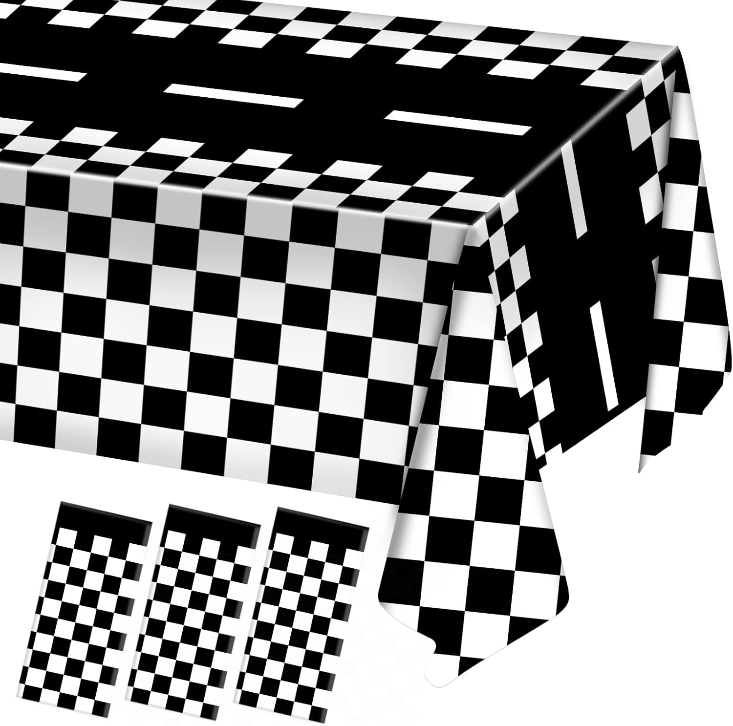3 Packs Checkered Race Car Party Tablecloths Black and