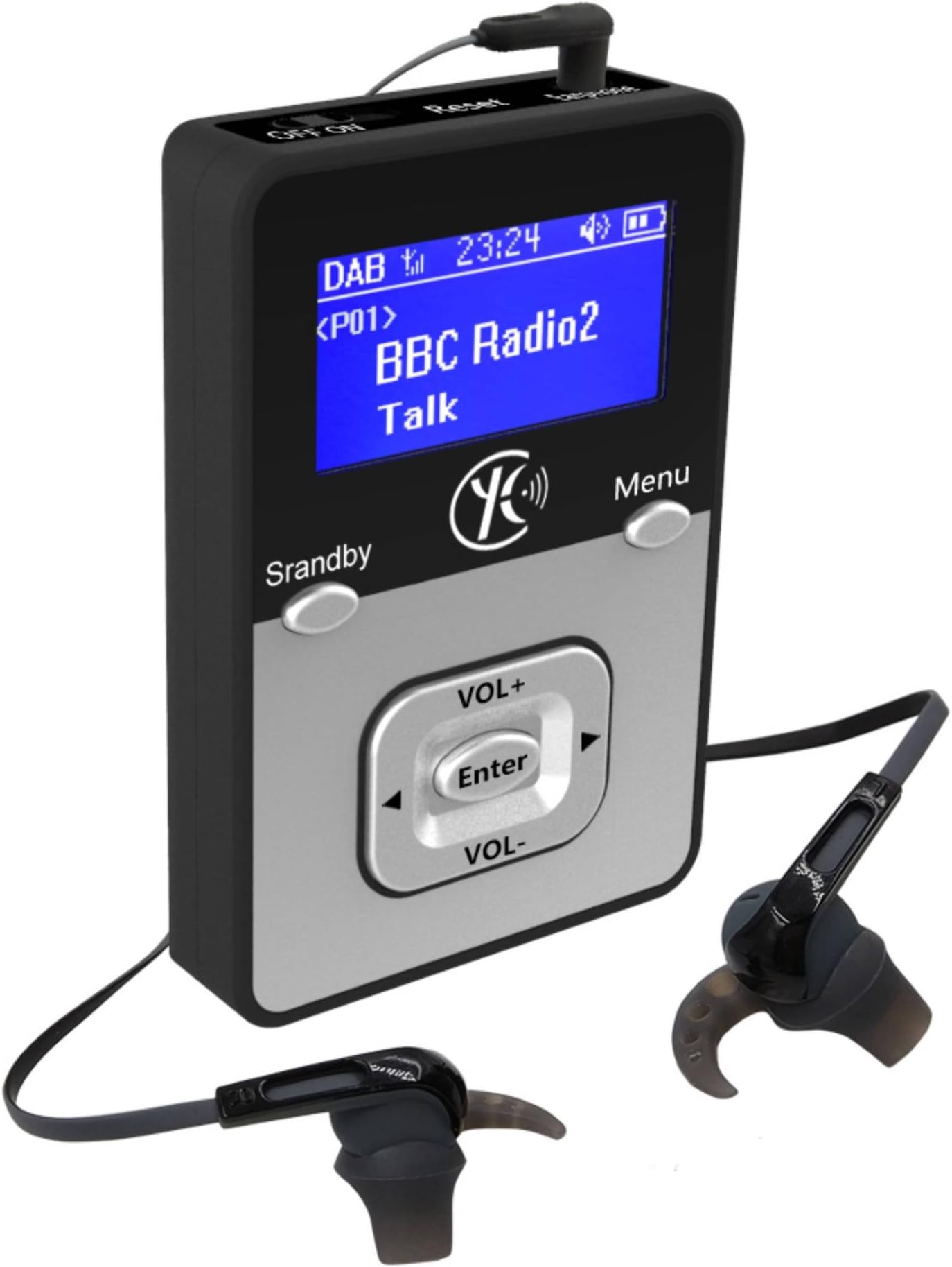 WalkRadio K1,DAB radio portable,Digital Radio portable,MP3 Player ( Upto compatible WAV Flac..and /Record Radio to card ) -& Rechargable Battery ( Upto 12 Hours Playtime ) Personal Portable Pocket Handheld -& sports Headphones (Binaural Ear-hook, In-ear, Black)
