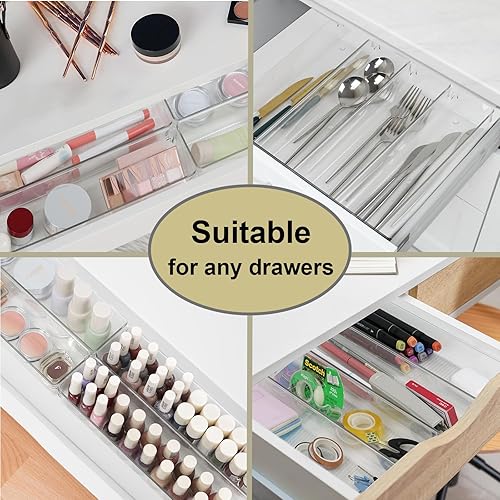 Miniatura 5 de Juego de cubos organizadores de cajones transparentes, bandejas rectangulares transparentes, organizador de maquillaje y almacenamiento de tocador,