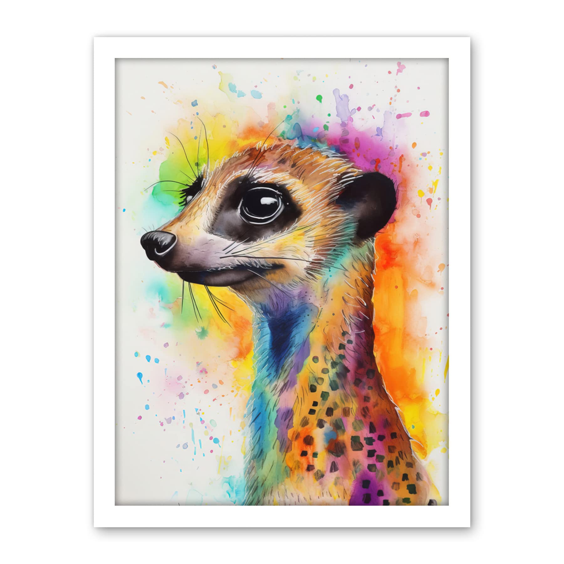 Artery8 Meerkat Multicoloured Portrait Watercolour Painting Artwork Framed Wall Art Print 18X24 Inch