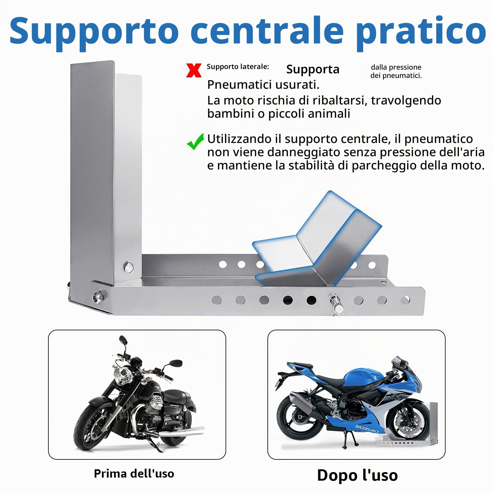 UISEBRT - Supporto di carico per motocicletta per ruota anteriore, 60 x 16 cm