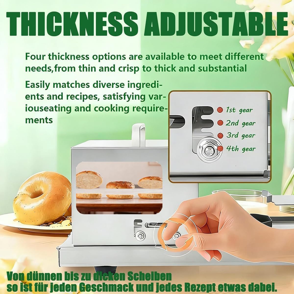 Affettatrice manuale per pane, panini e bagel con altezza di taglio regolabile per affettare uniformemente, design push-pull