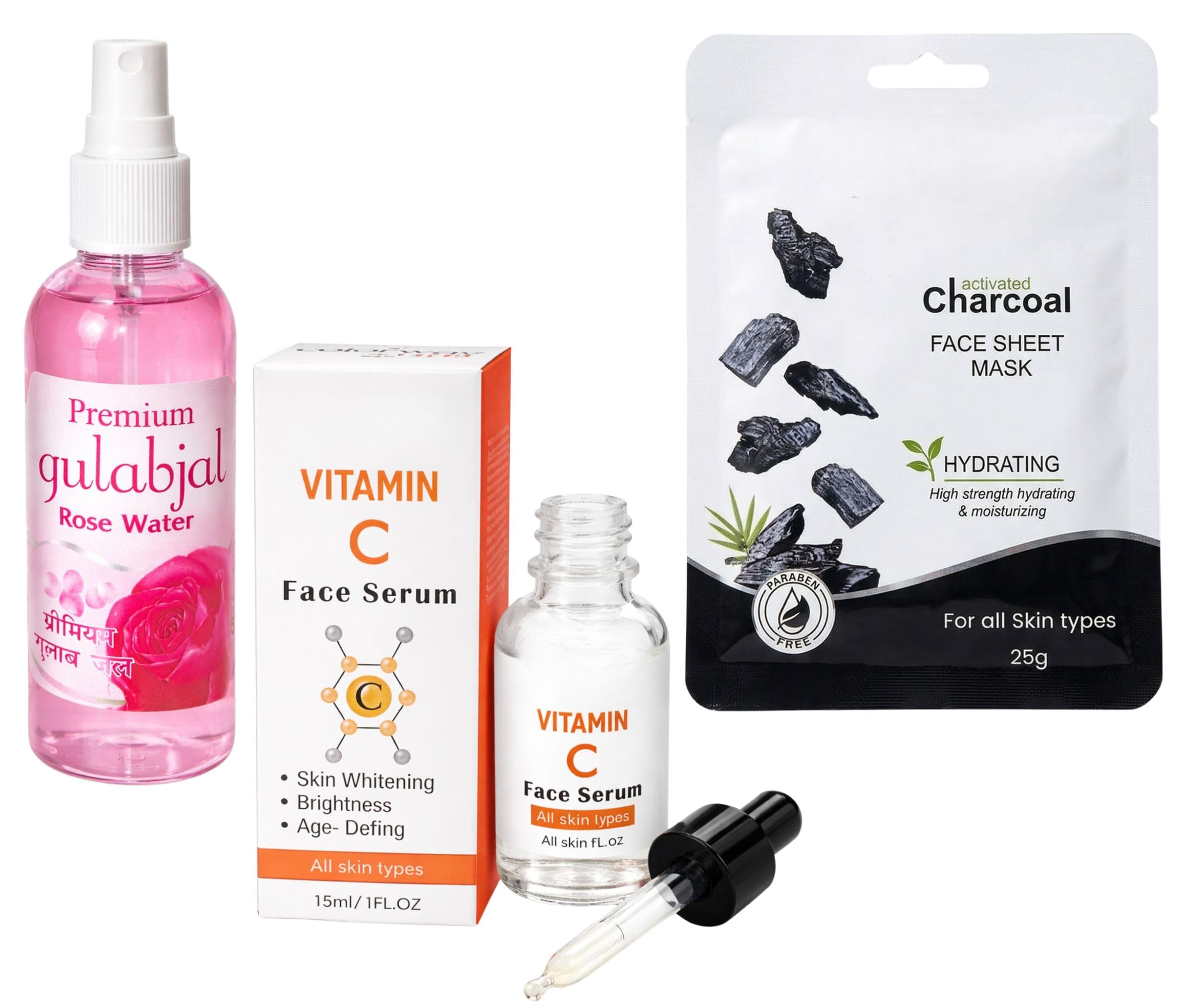 Skin Brightening & Detox Kit – Includes Colorway Vitamin C Face Serum (15ml), Premium Rose Water (Gulabjal) Mist & Hydrating Activated Charcoal Sheet Mask | Glow, Anti-Aging & Deep Cleansing Skincare Combo-image-25