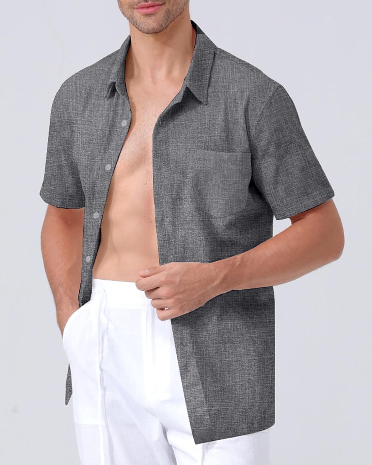 Mens Linen Shirts Gradient Short Sleeve Casual Shirts Button Down Shirt Beach Summer Wedding Vacation Shirt for Men 3X-Large A2 Dark Gray image 4 of 5 B0FB8HWFVD