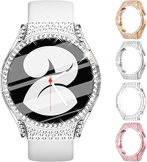 Wingle Bling Galaxy Watch 4 Case Compatible for Samsung Galaxy Watch 4 40mm Screen Protector, 4-Pack Soft TPU Full Protective Cover Crystal Diamonds Bumper Case (Silver/Rose Gold/Pink/Clear)
