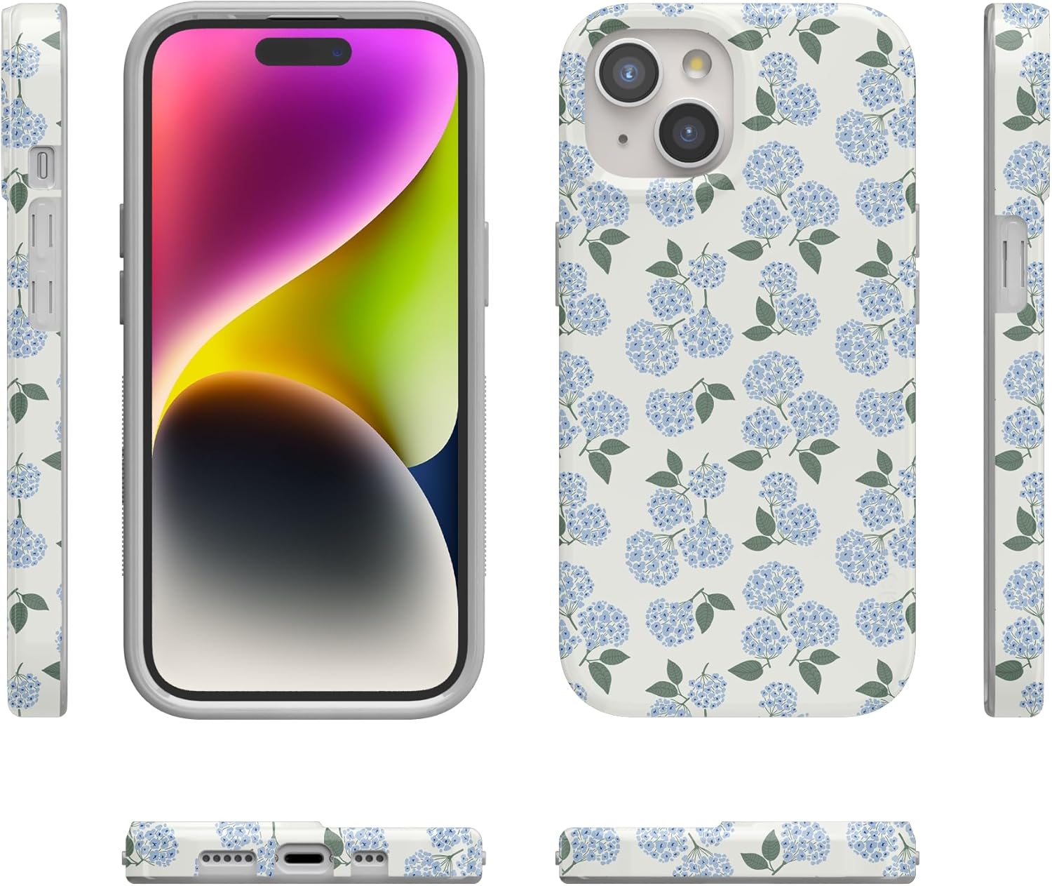 Casely iPhone 15 Case | Nantucket Cottage | Blue Hydrangea | Compatible with MagSafe | Classic Ultra Slim Design