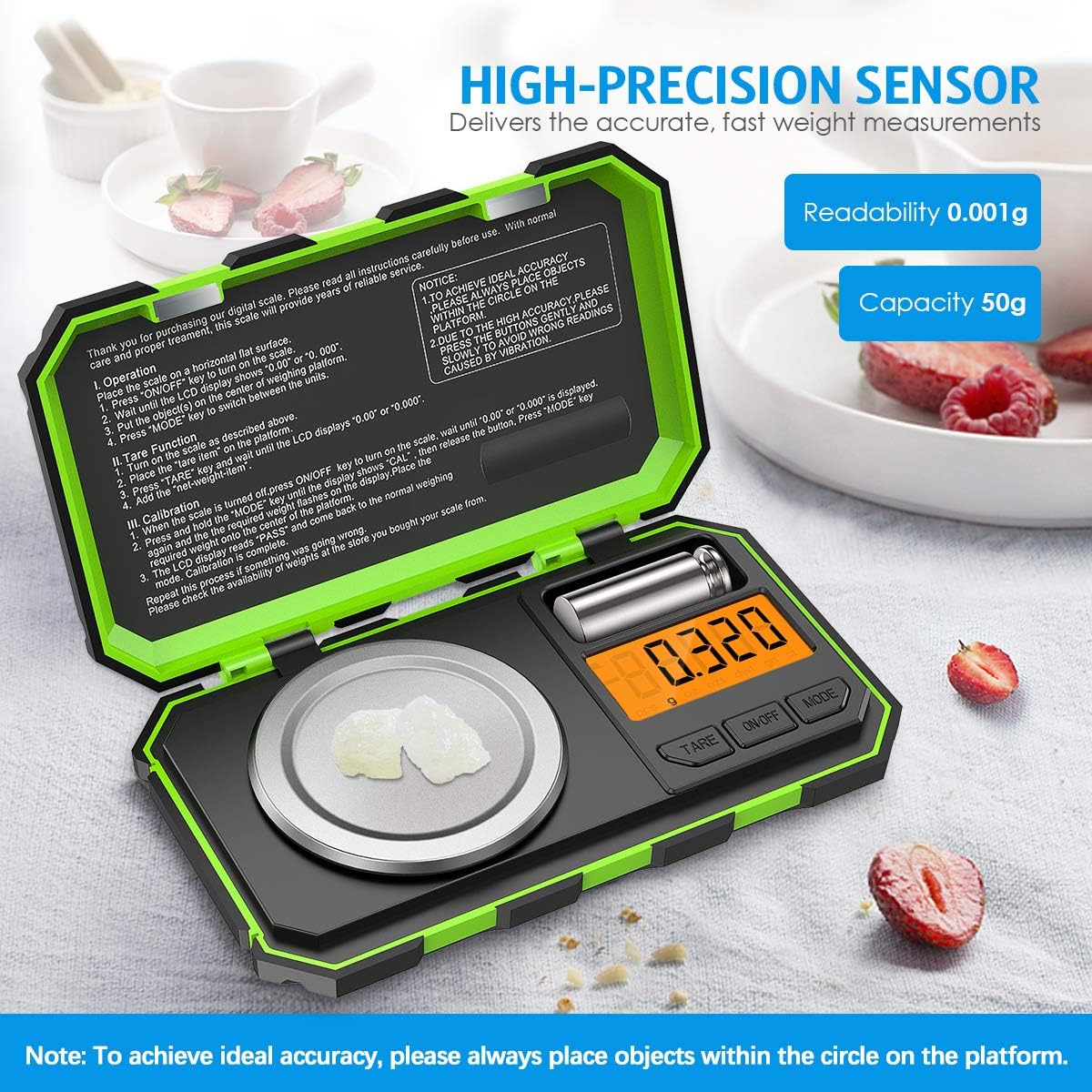(Upgraded) Professional Digital Milligram Scale, 50g Max High Precision Pocket Sized Jewelry Scale, Electronic Smart Scale with 50g Calibration Weight (Battery/Tweezers Included)