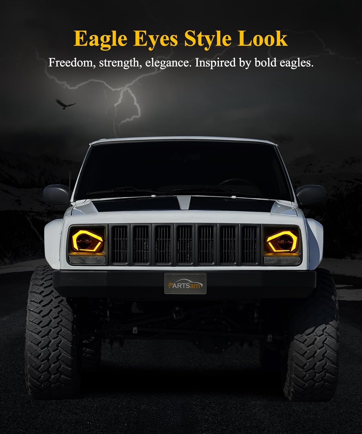 Partsam Eagle Eye Headlights H6054 LED 7x6 5x7, Hi/Low Sealed Beam with Anti-Glare, DRL, Sequential Turn Signal, without Start & End Animation, Black, DOT Approved