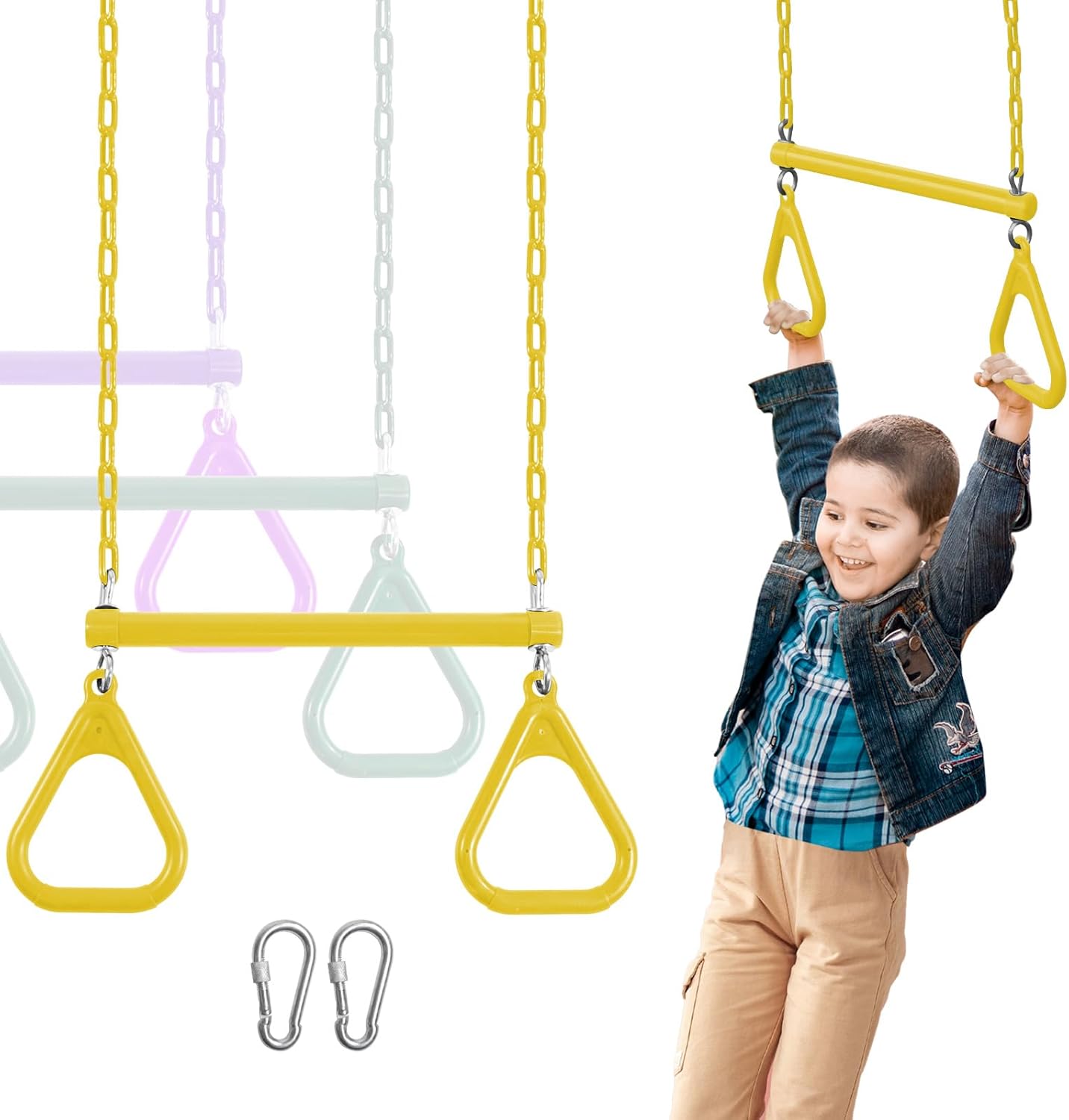 Duty Ring Trapeze Bar for Backyard-16.5" Trapeze Swing Bar- Swingset Accessories Outdoor with 47" Coated Chains 2 Snap Hooks (AB010004-1)
