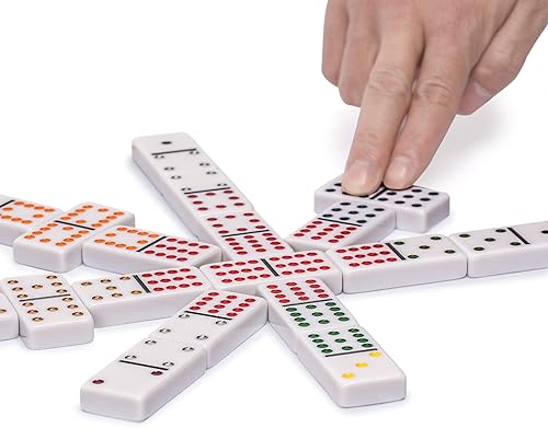 Miniatura 3 de Yellow Mountain Imports D12 - Juego de cubierta de dominó y mesa  Dominó doble de 12 puntospuntos de colores en estuche de laca negra con cubierta