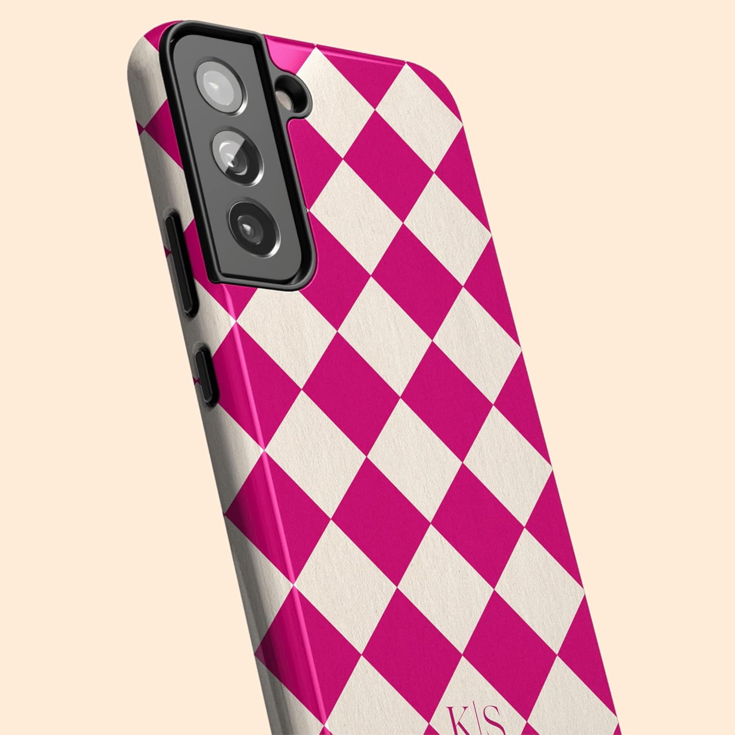 Custom Initials Argyle Checkerboard Personalized Name Phone Case, Compatible with Samsung Galaxy S26 Ultra, S25 Plus, S24, S23, S22, S21, S20 Teal