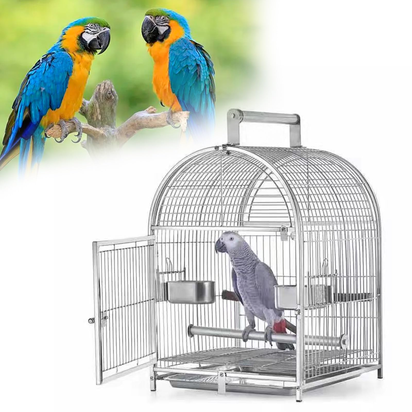 Jaula for pájaros pequeña, Jaula de Viaje for Loros con Cubierta, Jaula de Acero Inoxidable for pájaros con Soporte y Cuenco for Comida, chasis con cajón, asa de Transporte esmerilada