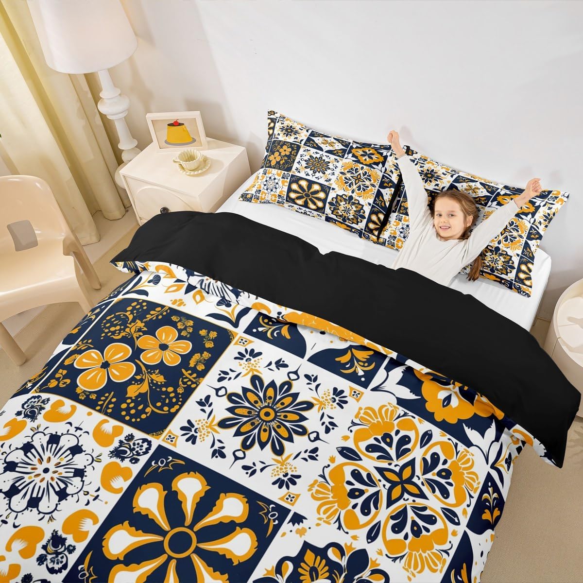 Erosebridal Mexican Talavera Tile Toddler Bedding Set - Colorful Floral Patchwork Duvet Cover, Exotic Ethnic Bohemian Bed Set for Kids, Aesthetic Flower Comforter Cover Room Decor - 2 Piece image 4