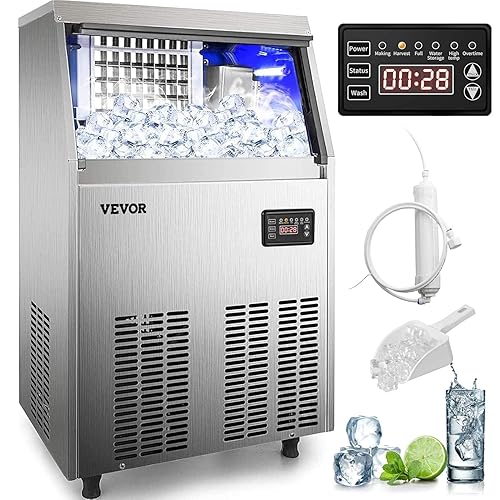 VEVOR Máquina comercial para hacer hielo, 90-100 libras24 horas con contenedor de acero inoxidable de 33 libras, máquina de hielo para debajo del
