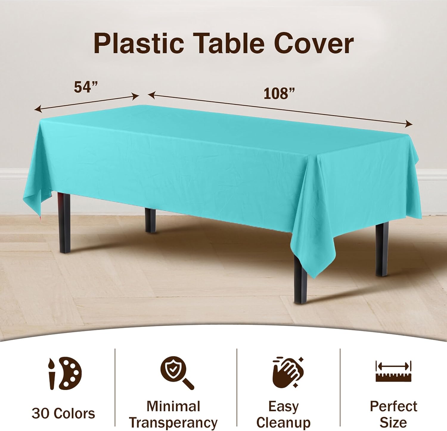 Party Solids Aqua Blue Rectangular Plastic Tablecloth - 54x108 Inch, Pack Of 24