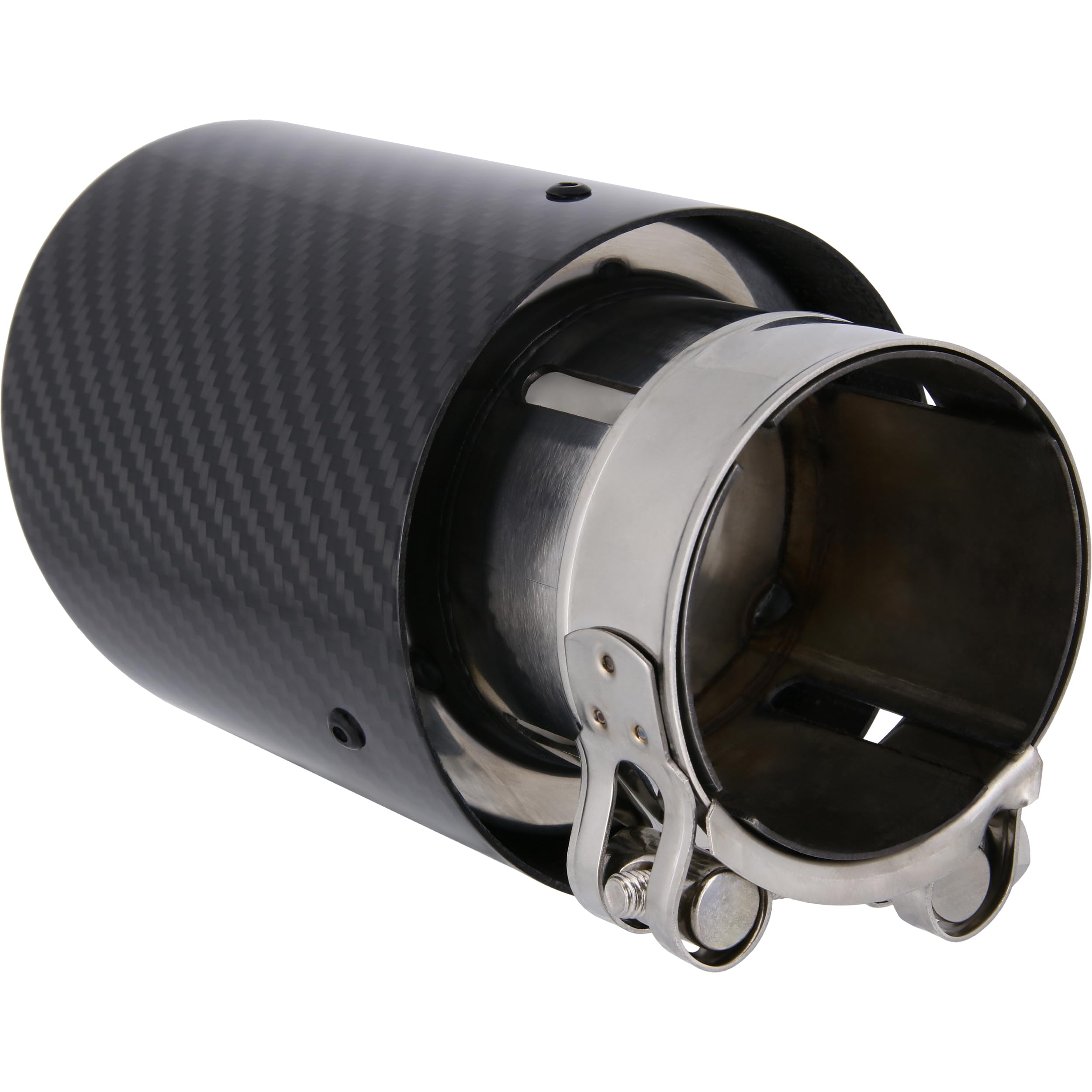 RECAMBO Auspuffblende schräg 150x90mm Edelstahl mit Carbon-Optik universal dezenter Sport-Look - einfache Montage - fester Sitz - aufwertende Heckoptik - langlebige Oberfläche - sauberes Finish