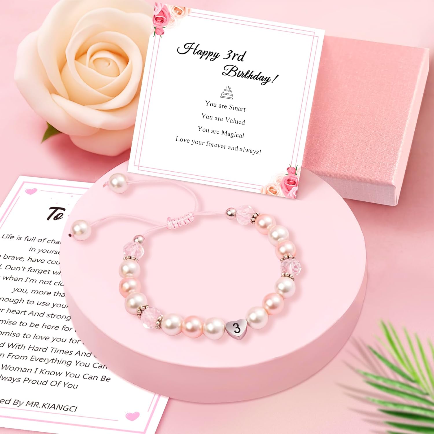 Birthday Gifts for Girls Bracelets, Beaded Bracelets as 1 3 4 5 6 7 8 9 10 11 Year Old Girl Birthday Girls Presents, Adjustable Pearl Bracelet with Letter as Birthdays Girl for Daughter Niece - Image 4