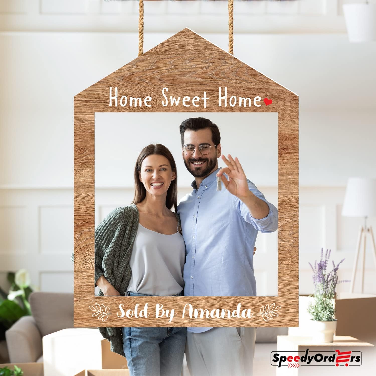 Real Estate Photobooth Frame, Realtor Marketing Supplies, Personalized Photo Booth Frame, Custom House Photo Frame, Real Estate Photo Props, Sold Sign Photo Frame - Bright Wood Size M