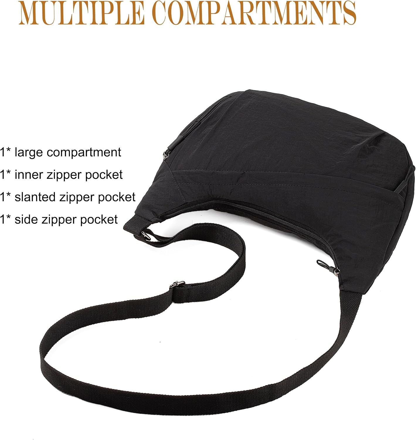 Nylon Crescent Crossbody Bag for Women Shoulder Tote Handbag Casual Sling Bag for Outdoor Travel