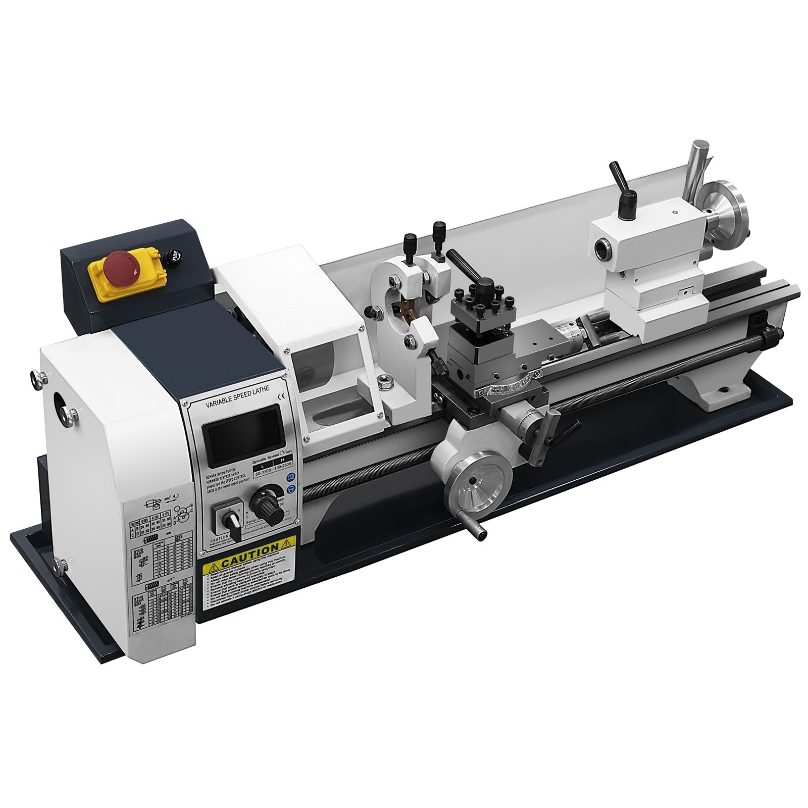 Torno de Metal de Precisión 1500W 220x500mm, Mini Torno Metálico con Velocidad Variable Continua 0-2500rpm, Incluye Cepillo para Trabajos de Mecanizado
