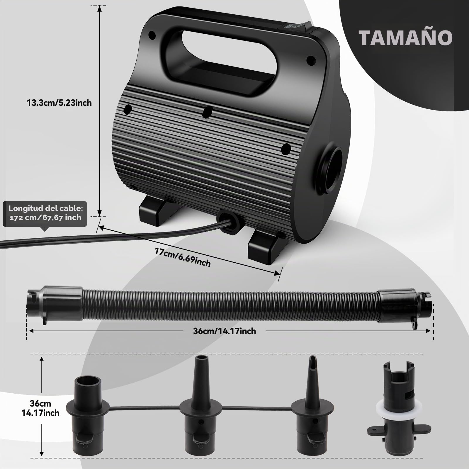 Bomba de Aire Portátil 4 Boquillas 400W-600W | Inflado Ultrarrápido para Colchones, Piscinas & Flotadores (AC220-240V)