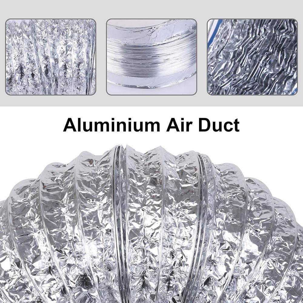 Condotto di ventilazione flessibile in alluminio, Condotto dell'aria termica for tubo flessibile in alluminio con sfiato for asciugatrice for cappa da 6-16 pollici 1-6 m(L 1m(3ft),150mm(6"))