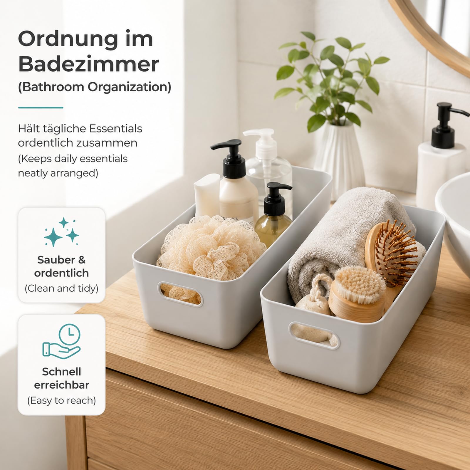 Oungy 10 Stück Aufbewahrungskorb Plastik Grau Ordnungsboxen mit Griff, 25 x 16,5 x 10 cm Kunststoff Storage Boxes Organizer Plastikkorb Badezimmer Aufbewahrung für Kosmetik Regal Kunststoffbox Küche, Haushalt & Wohnen