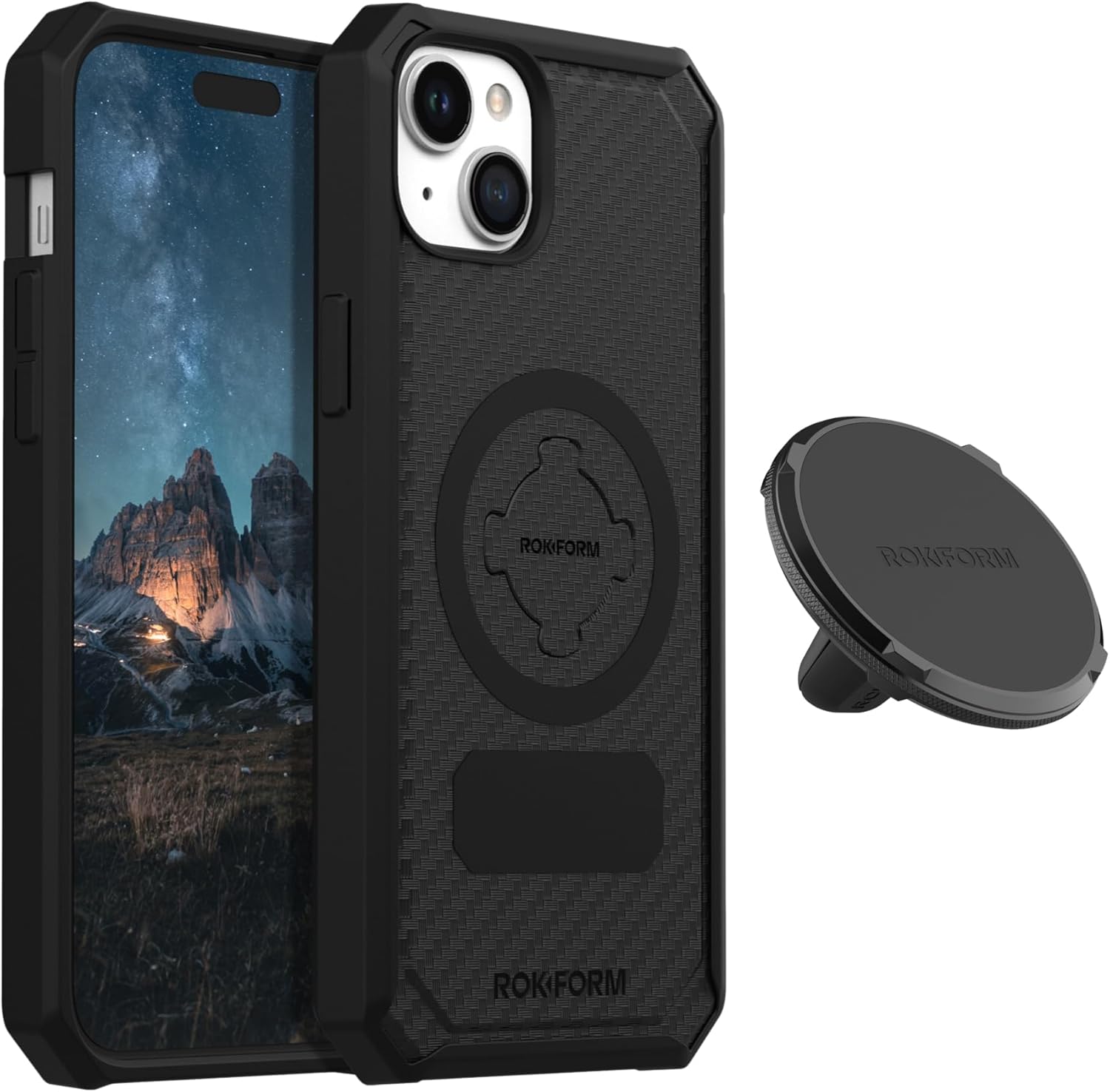 Rokform - iPhone 15 Plus Rugged Case + Super Grip Dual Magnet Vent Mount for Car, Truck, or Van