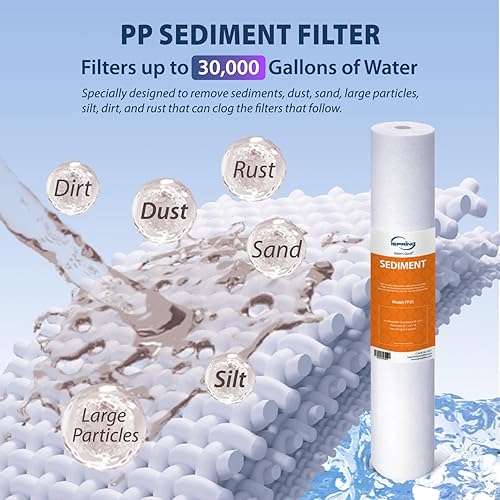 Miniatura 10 de iSpring Sistema de filtro de agua para toda la casa con filtros de agua de sedimento y carbono de 20 x 2.5 pulgadas, carcasa de filtro transparente