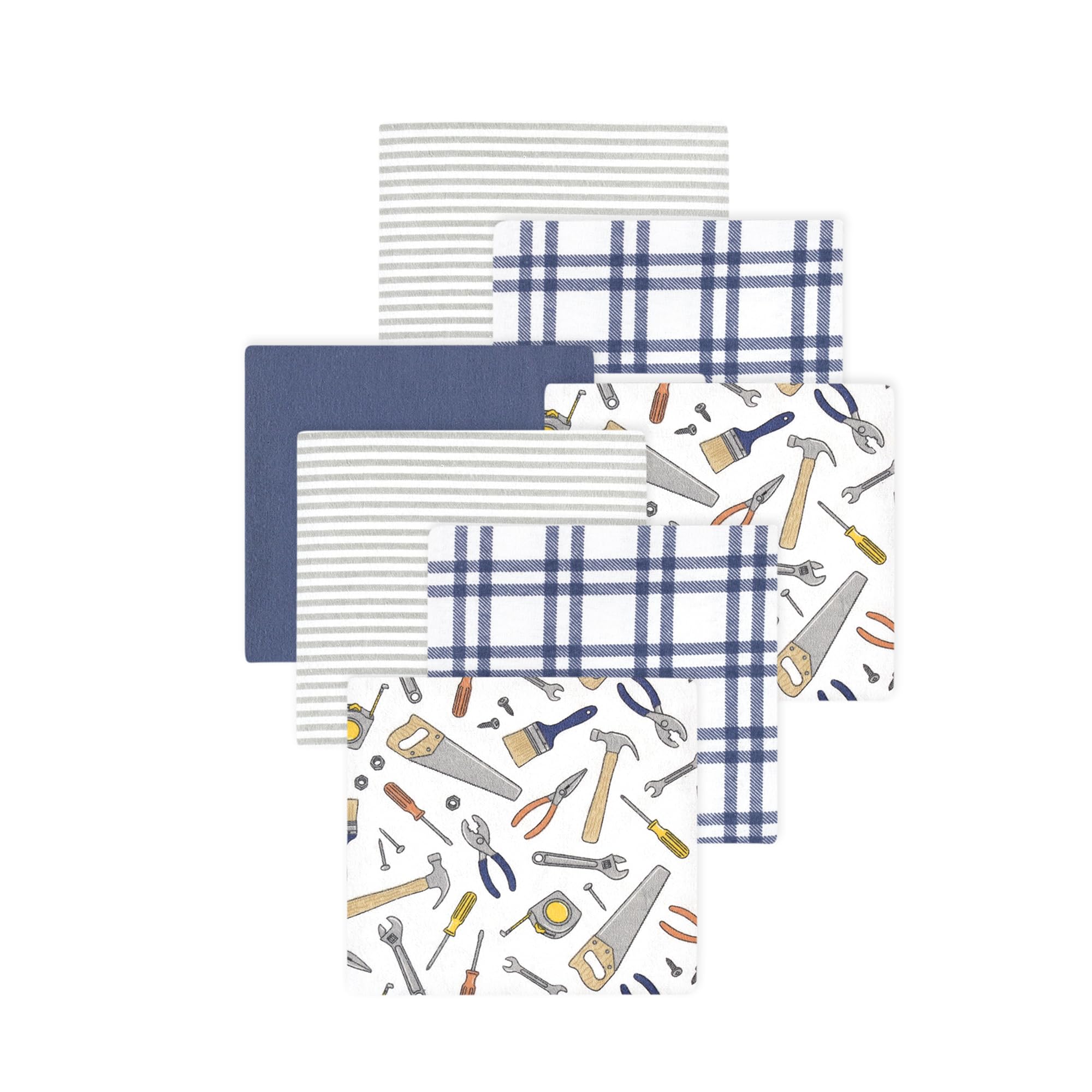 Little Treasure Hudson Baby Cotton Poly Flannel Receiving Blankets Multipack, Blue Construction Work, 30x30 inches