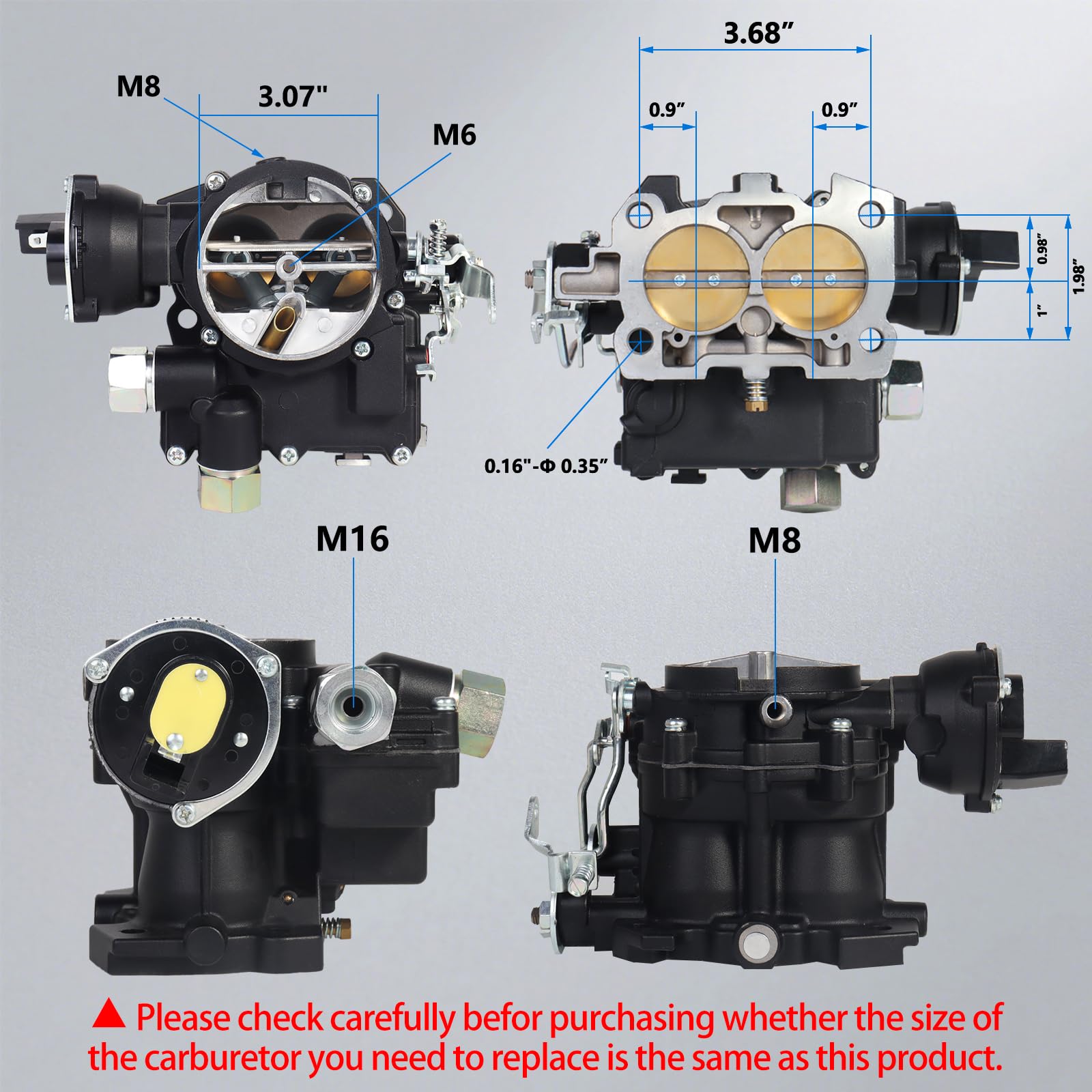 Mercruiser 3.0 - Carburador marino para Mercruiser de 2 barriles Mercarb Carb 3.0L 4.3L 5.7L 2.5L 5.0 V8 350 Motor con junta de chorro de estrangulador eléctrico y enlace corto y largo