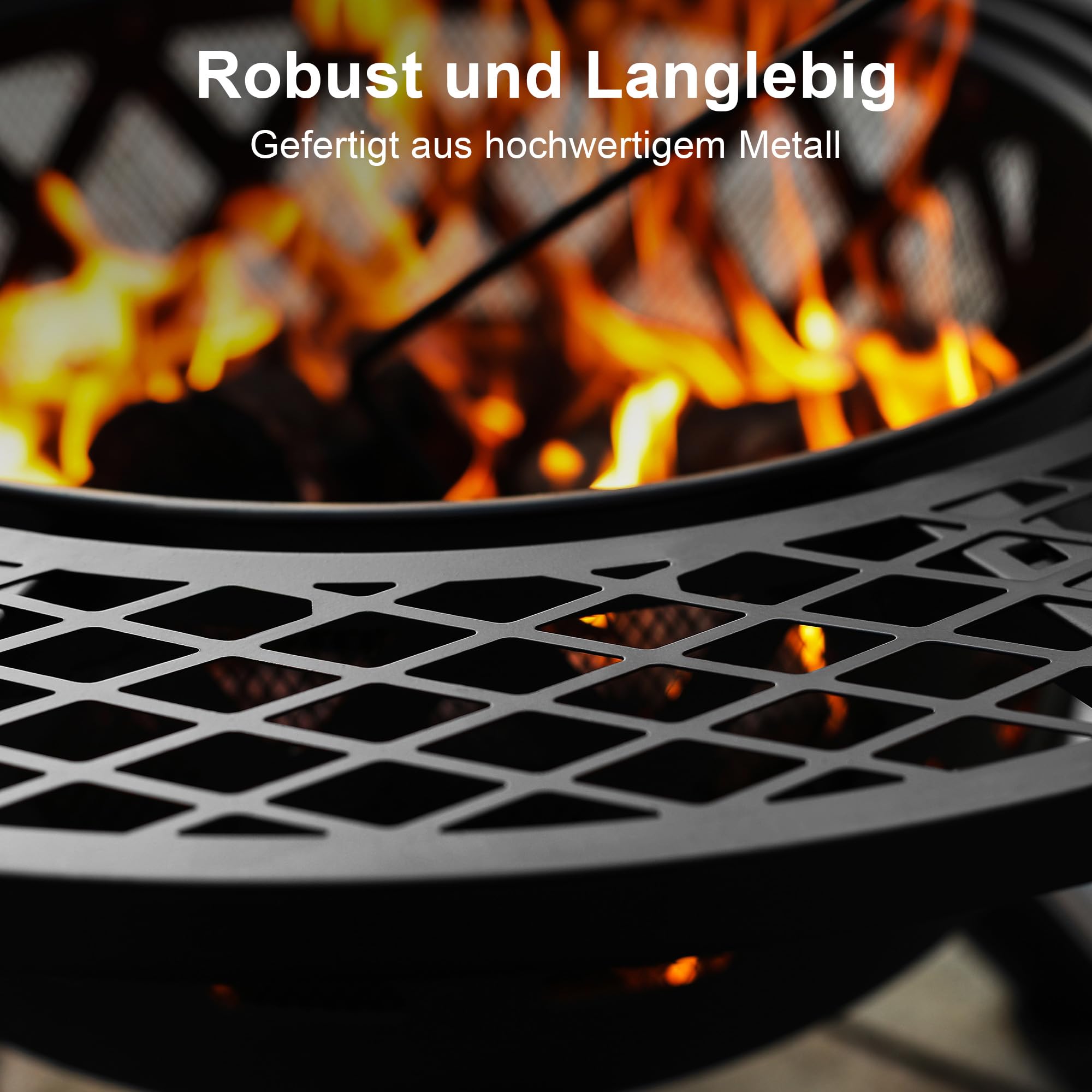 BALI OUTDOORS Feuerstelle mit Schürhaken, 81,3 cm, Feuerschale für draußen, Holzfeuerschale für draußen mit Grill