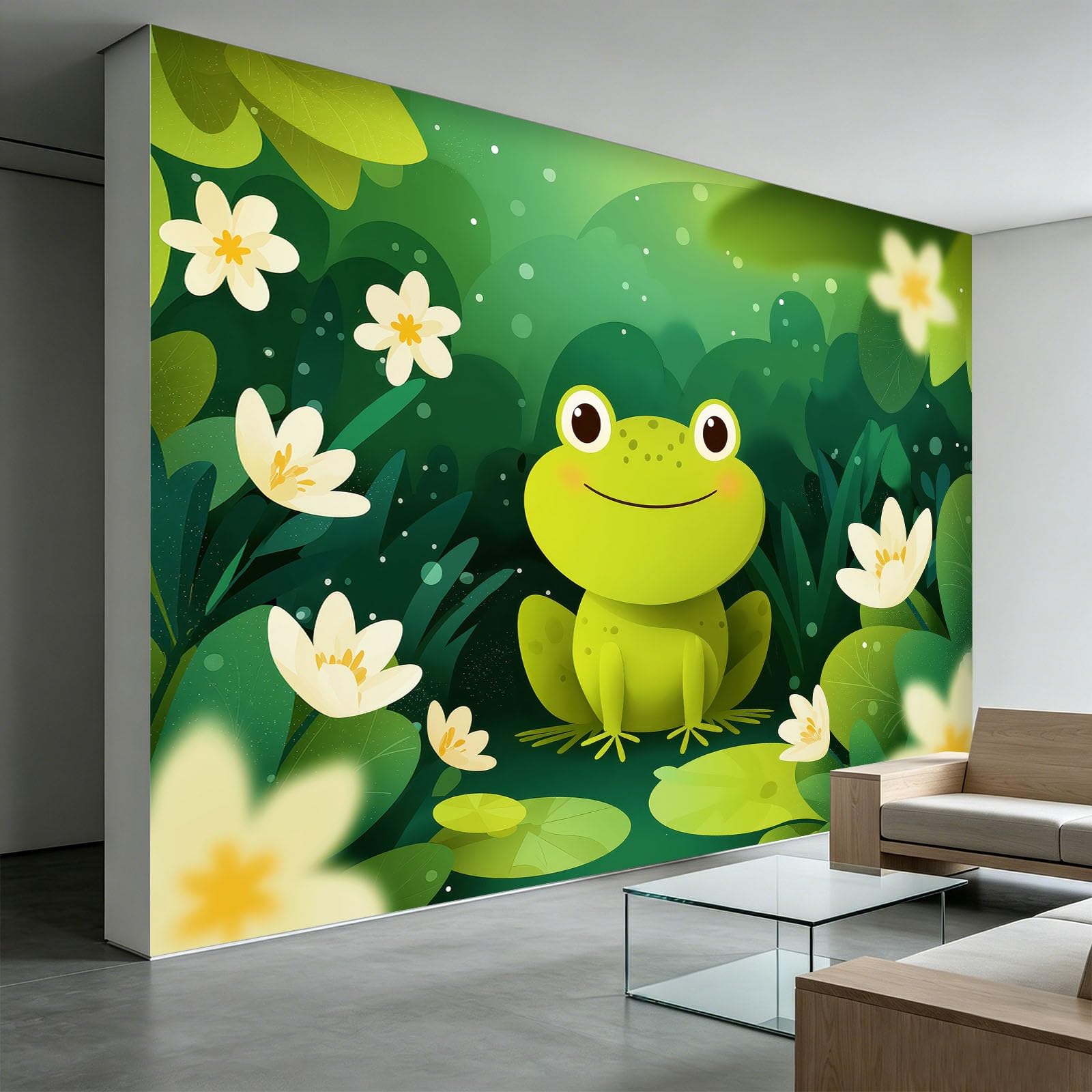 Tapeta z efektem 3D, urocza pulchna żaba, 350 x 256 cm, malowidła ścienne, zwierzęta z kreskówki, włóknina, fototapeta do pokoju dziecięcego, dekoracja sypialni malucha, łatwa w instalacji
