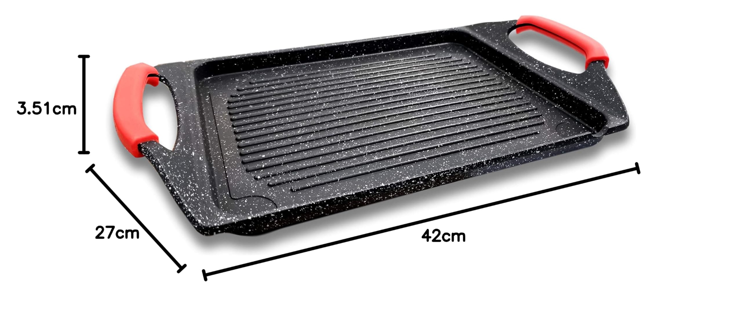 Grande Plancha/Grill Effet Pierre 42x27 cm Greblon C3 Sans PFOA – Poignées Silicone Amovibles-Tous Feux Dont Induction et Four Cuisson Viande, Poisson, Légumes, Fruits de Mer, Cuisine Saine