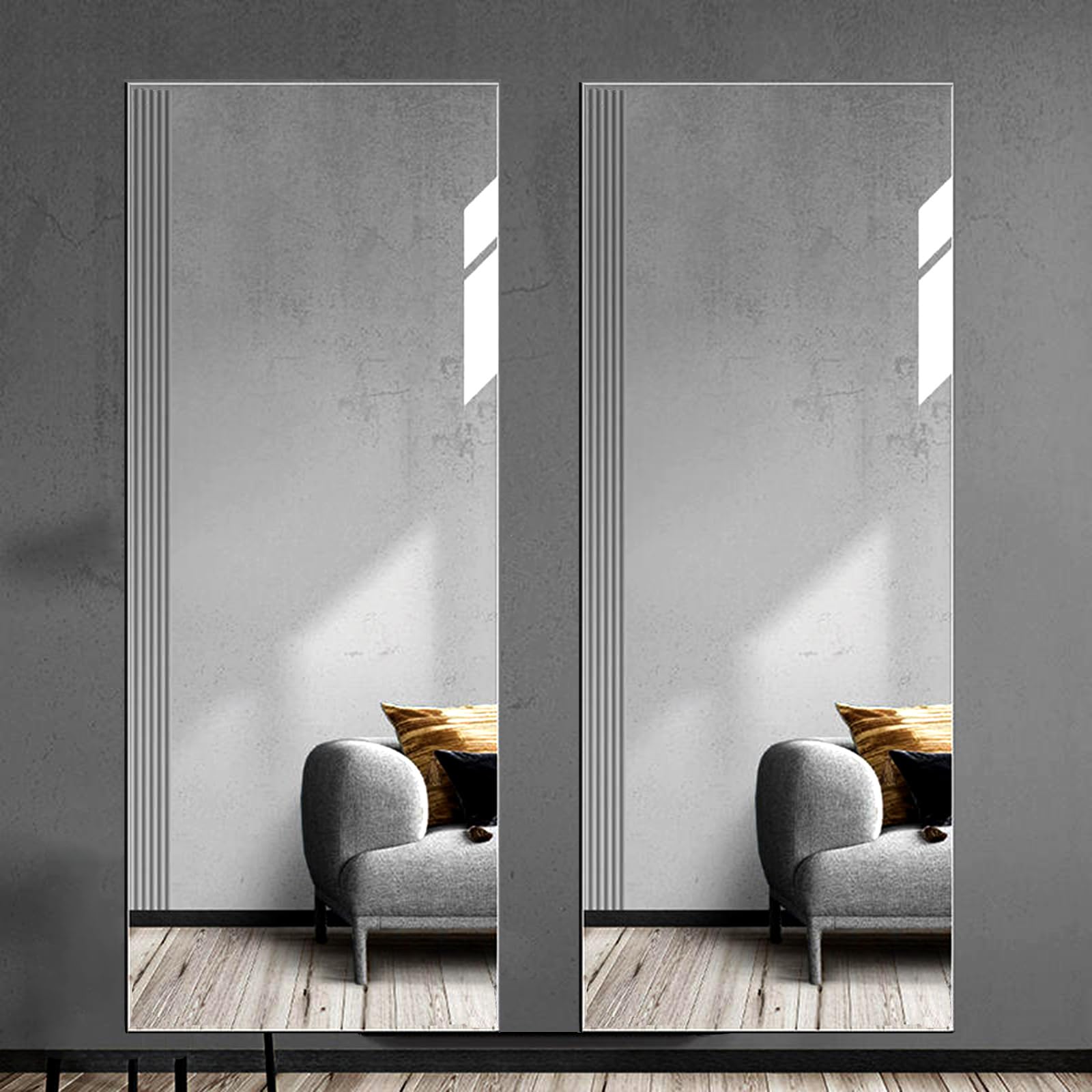 Meefmly Stick On Mirror 40 x 120cm 2Piece Self Adhesive Mirror Full Length Acrylic Mirror Wall Mounted Adhesive for Bedroom Door Plastic for Standing Use and DIY Wall Décor