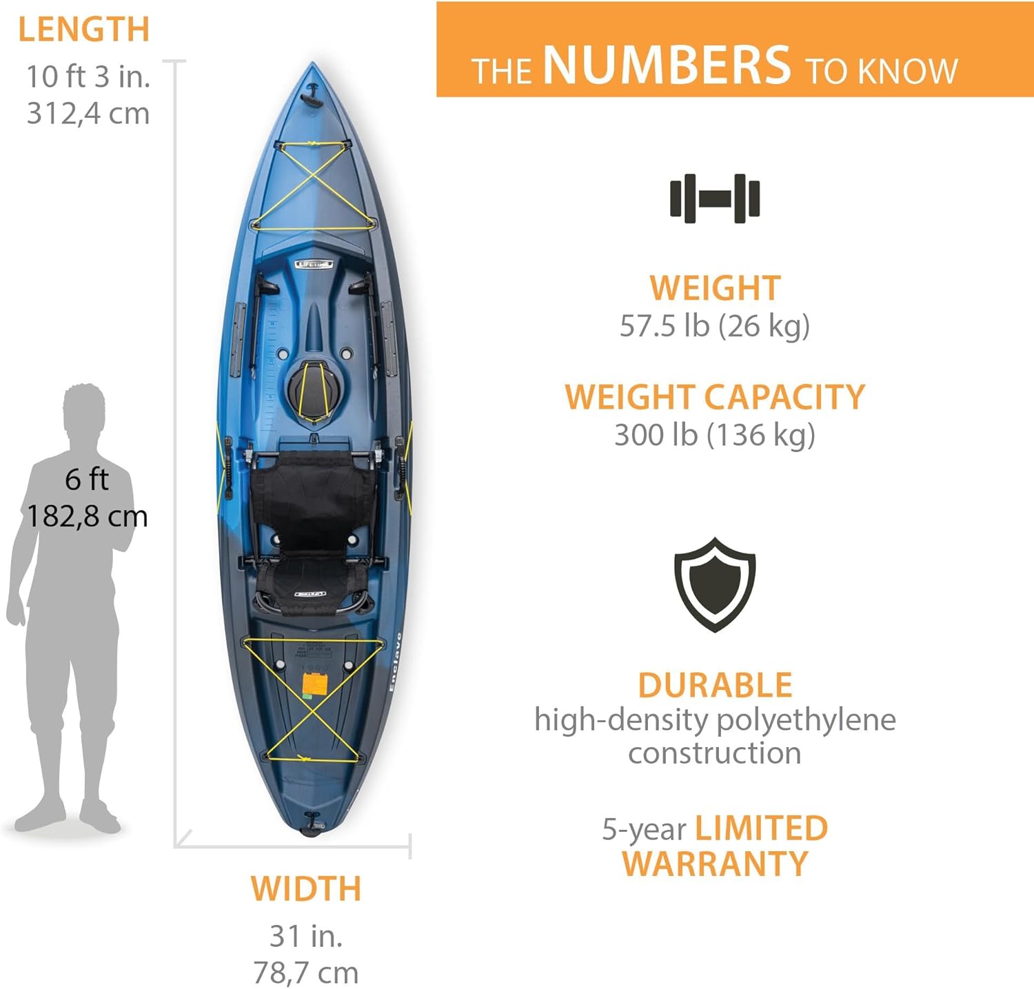 Lifetime Enclave Angler Fishing Kayak, 10.3 Ft, Adjustable Seat, Rod Holders, Blue