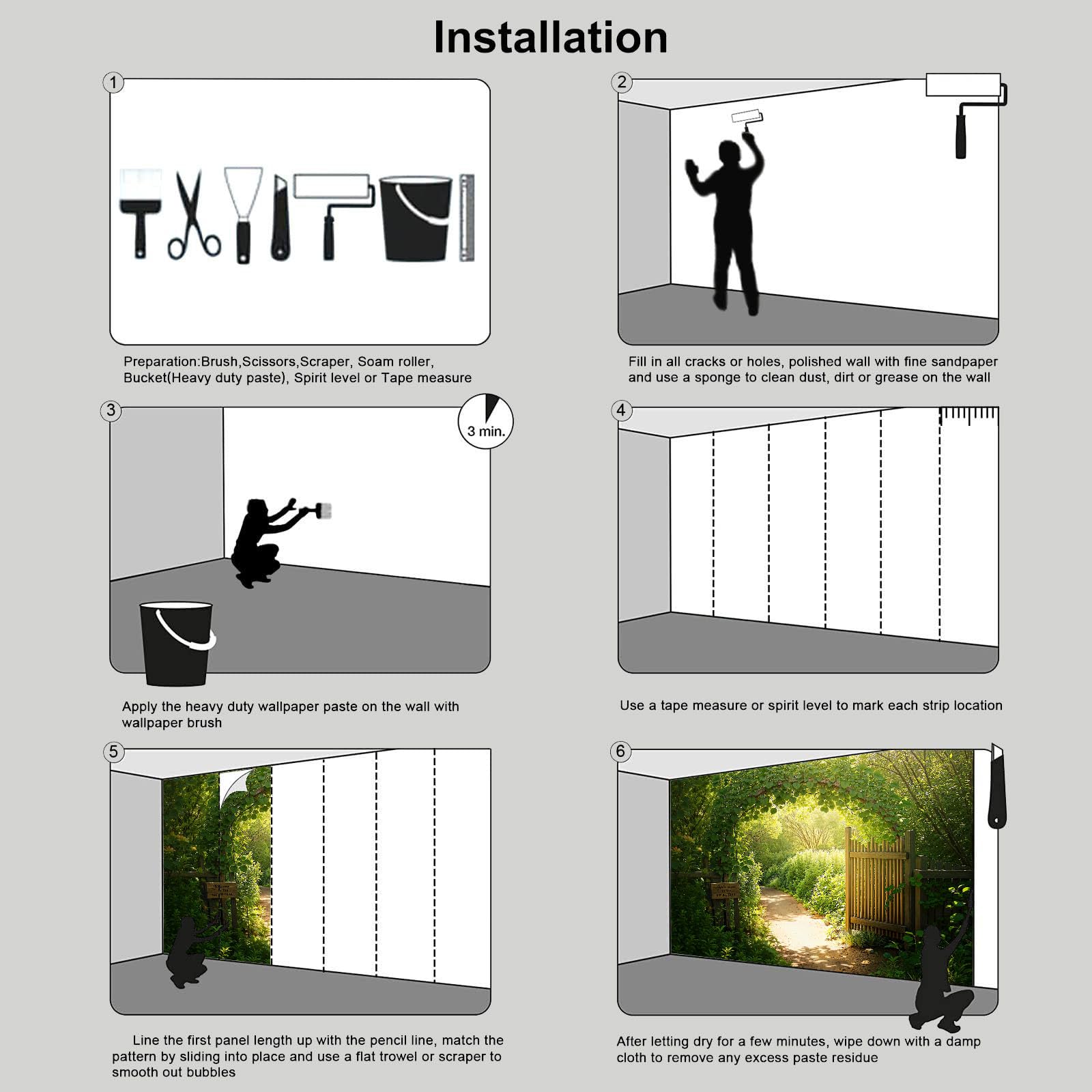 Carta Da Parati Effetto 3D Paesaggi rurali che infondono benessere 400x280cm Fotomurali seta, Porta in legno per giardino fresco Decorazione Poster Arte Murale Moderna per Casa Ufficio