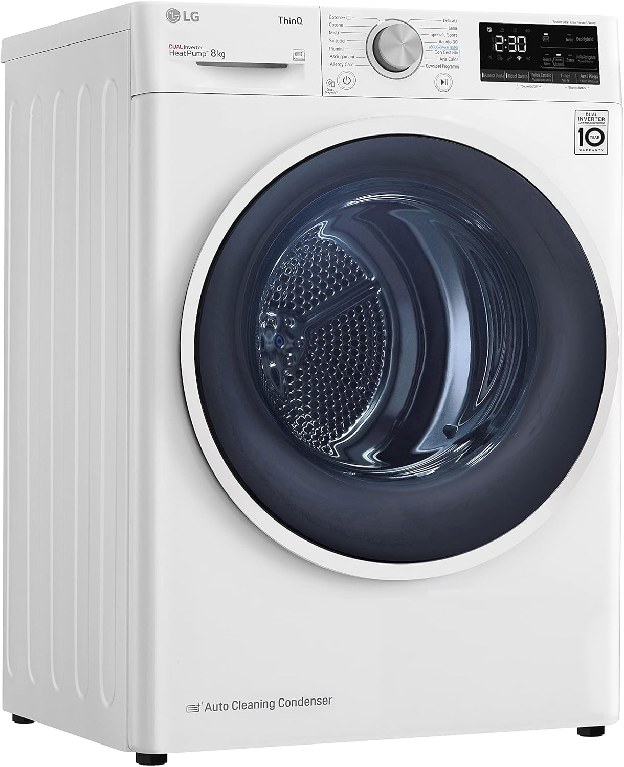 LG RH80V9AVHN Asciugatrice Smart a Carica Frontale 8 Kg, Classe C, Condensazione con Pompa di Calore, Wi-Fi con SmartThinQ, Eco Hybrid, Allergy Care, 60 x 69 x 85 cm - Bianco