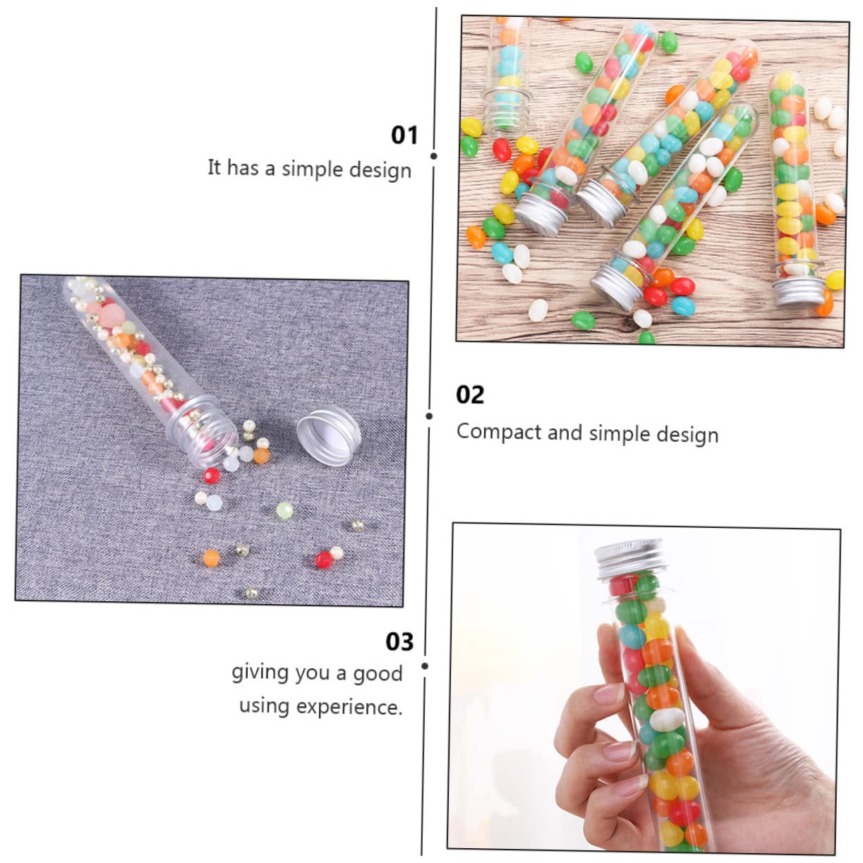 Healvian 50 Piezas Frascos de Tubo de Ensayo Transparentes para Baño y Dulces Tubos de Almacenamiento de Pet