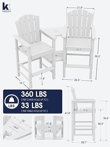 Miniatura 4 de KINGYES Juego de 4 sillas altas Adirondack de polietileno en relieve con bandeja de conexión, sillas altas de polietileno Adirondack con veta de