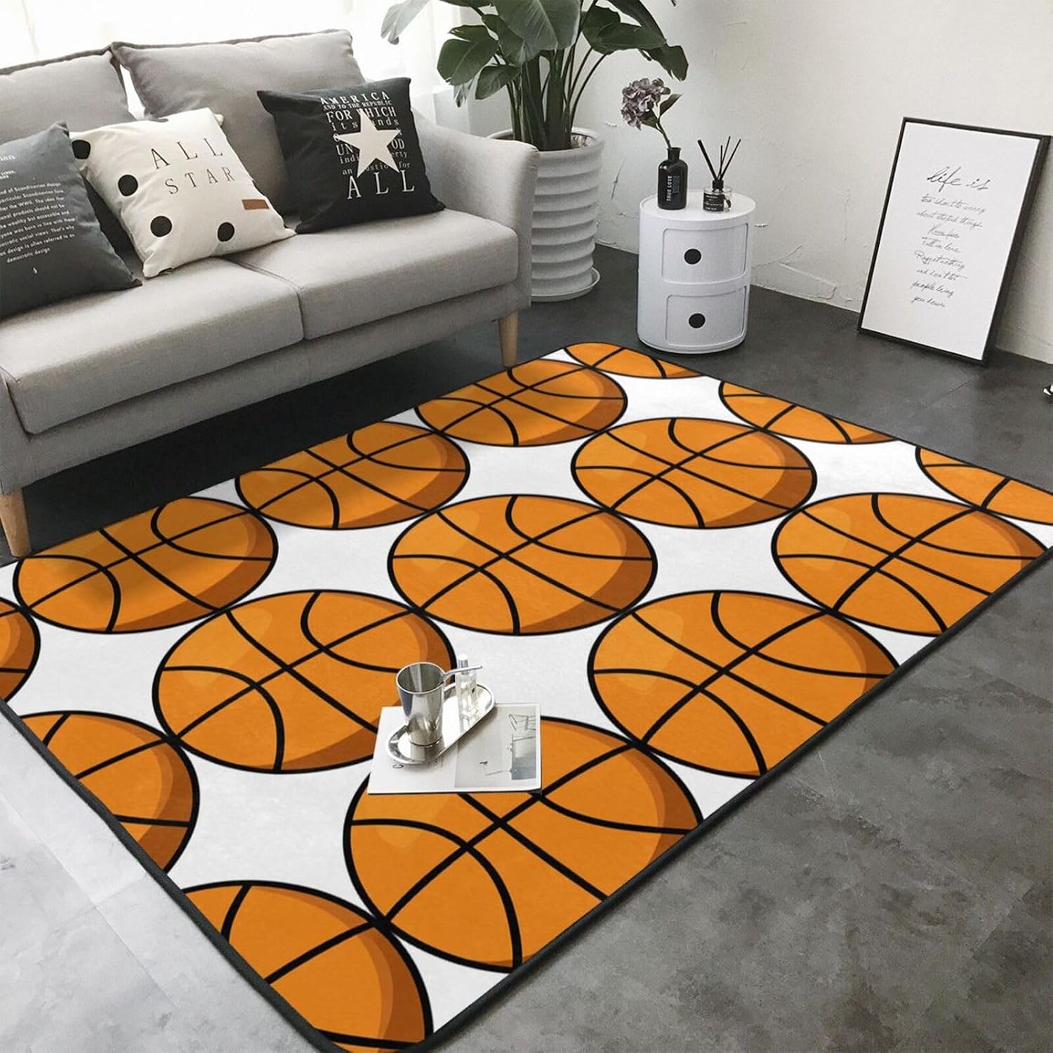 Flannel Non-Slip (Basketball Print) Rug Pad 80×50in Soft Washable Protective for Hardwood Floors Bedroom Bathroom Living Room