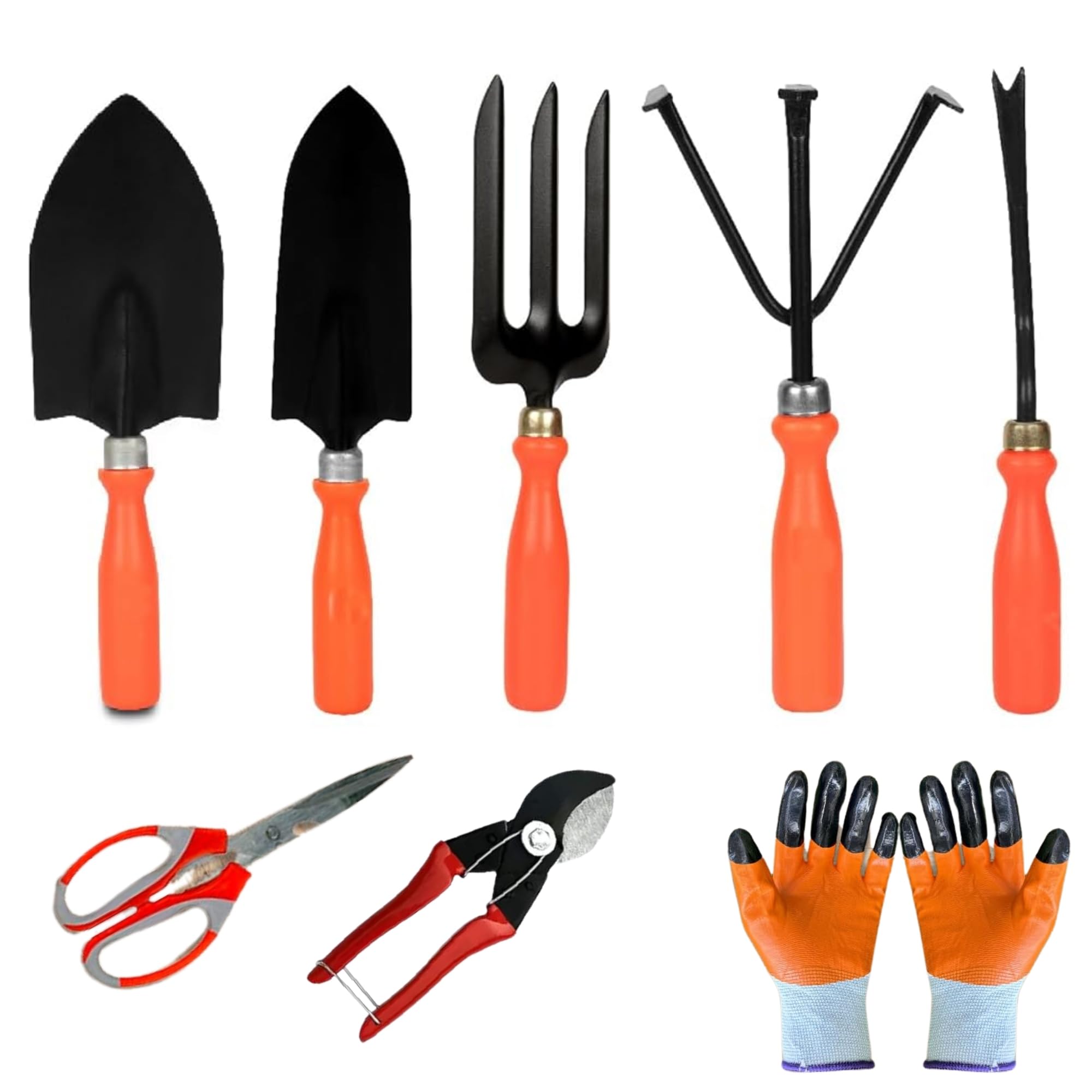Singhal Gardening Tools Kit - 8 Pcs (Cultivator, Fork, Trowels, Weeder, Garden Gloves, Pruner Cutter, Scissors) | Gardening Tools Set for Home Garden (B0D6RKZ99X) Amazon Price History, Amazon Price Tracker