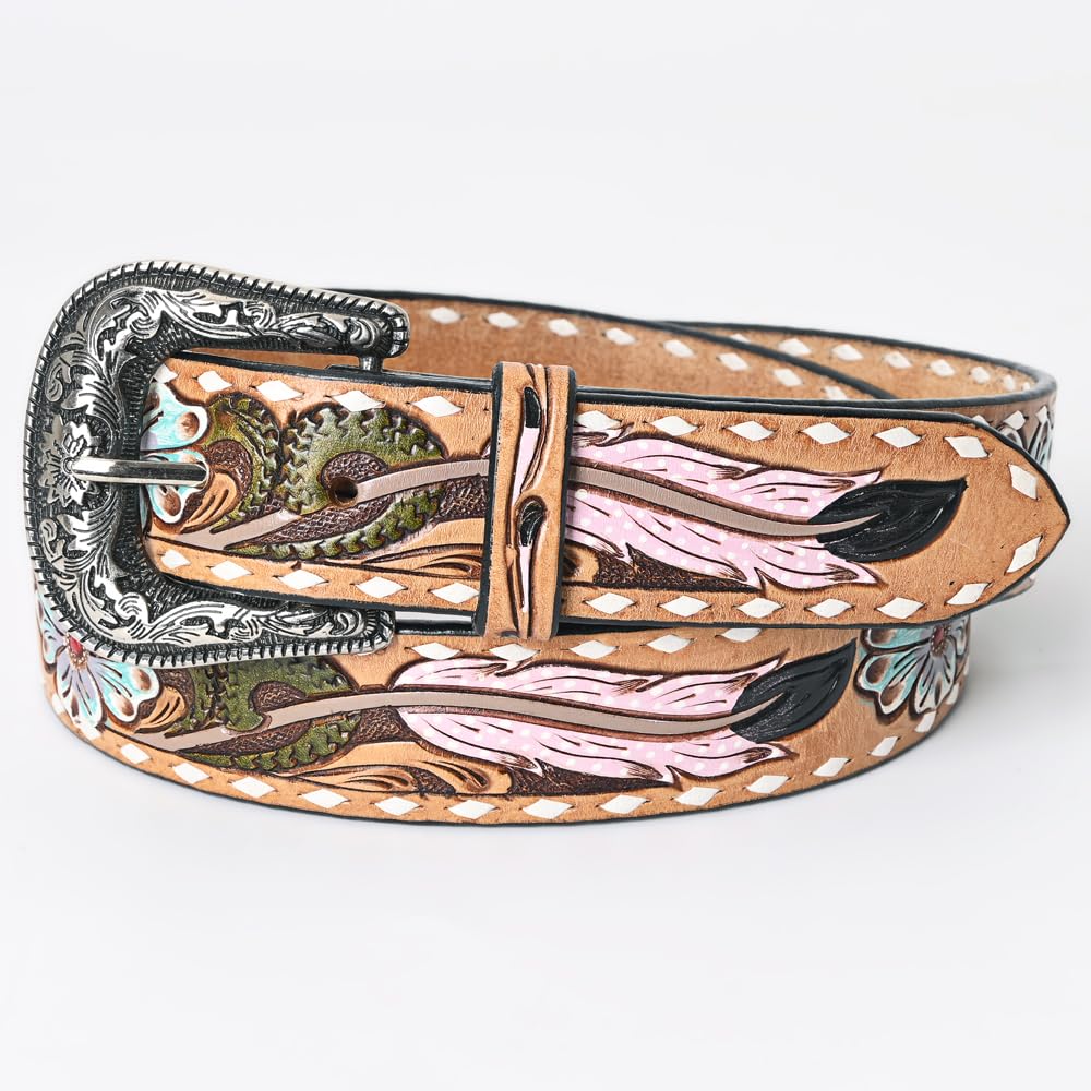 American Darling Beautifully Hand Tooled Tan Genuine American Leather Belt Men and Women Western Belt with Removable Buckle