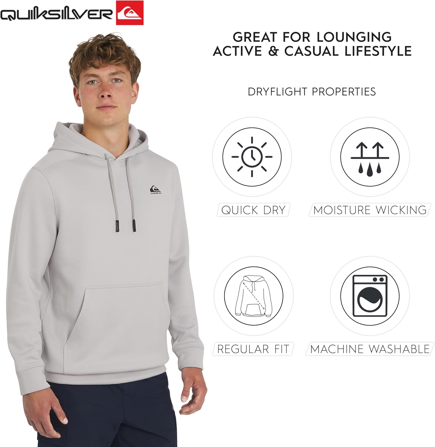 Quiksilver Men's Regular Fit Active Performance Heavyweight Jacquard Mesh and Polar Fleece Pullover Hoodie (S-XL) - Image 7