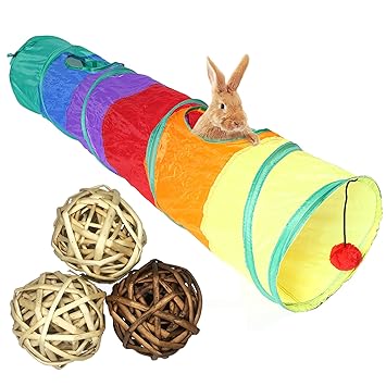 Bunny Hideout, Rabbit Tunnels and Tubes,?3 Pack of Grass Balls - Collapsible Hideaway Small Animal Activity Tunnel Toys for Chinchillas Ferrets Guinea Pigs Gerbils Hamsters Rats, Size - 47 x 1